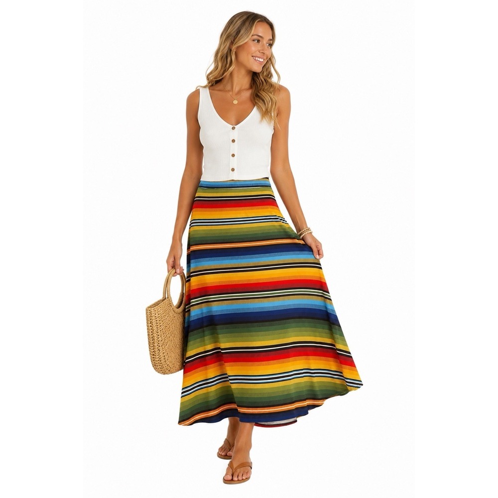 LuLaRoe Multicolor Striped Maxi Skirt - Red, Blue, Green, Yellow